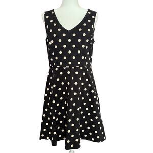 Ann Taylor V Neck Cotton Midi Dress Black wPolka Dots Size 8